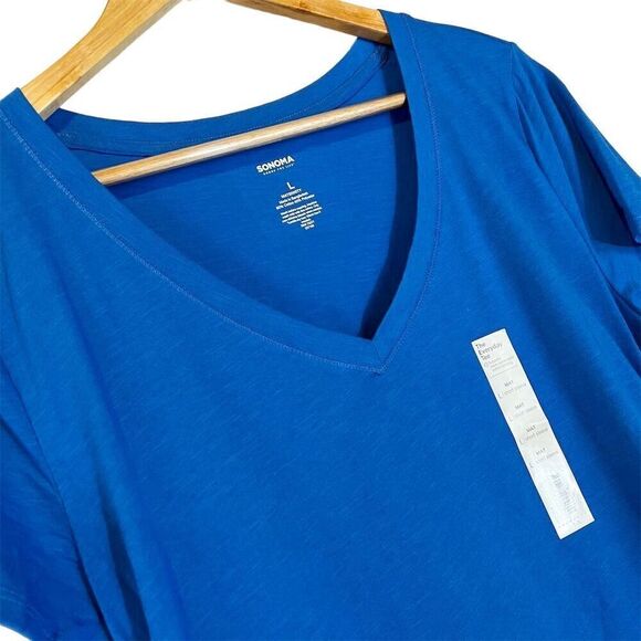 NWT Sonoma Maternity Cobalt Blue V-Neck Short Sleeve T-Shirt Size L Casual Top - Picture 4 of 4